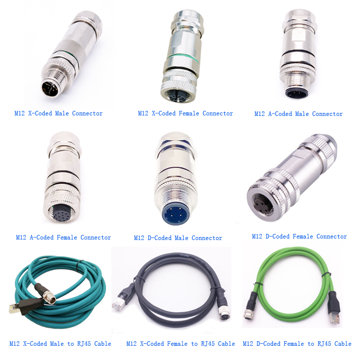 M12 to RJ45 Connector A Code Straight Adapter M12 4 Pin Male to