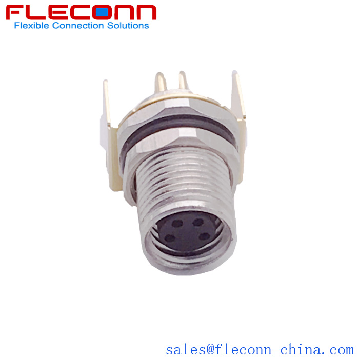 M8 4Pin Female Angled Panel Mount Connector, Shielding, PCB DIP Solder M8 4Pin Female Angled Panel Mount Connector, Shielding, PCB DIP Solder in FLECONN China Comany.