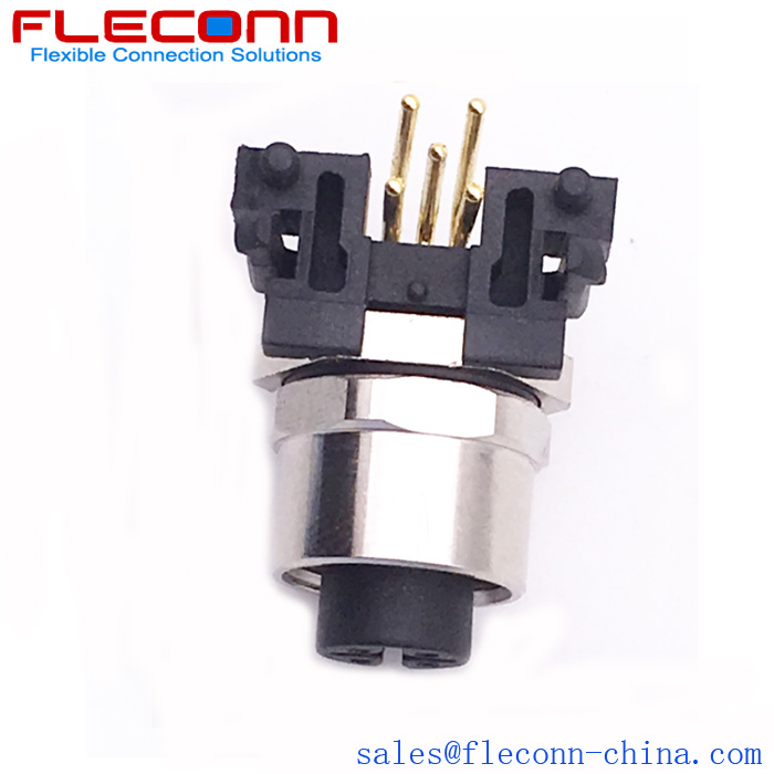 M12 A-coded 90 Degree Right Angle PCB Mounting Connector M12 A-coded 90 Degree Right Angle PCB Mounting Connector in FLECONN China Comany.