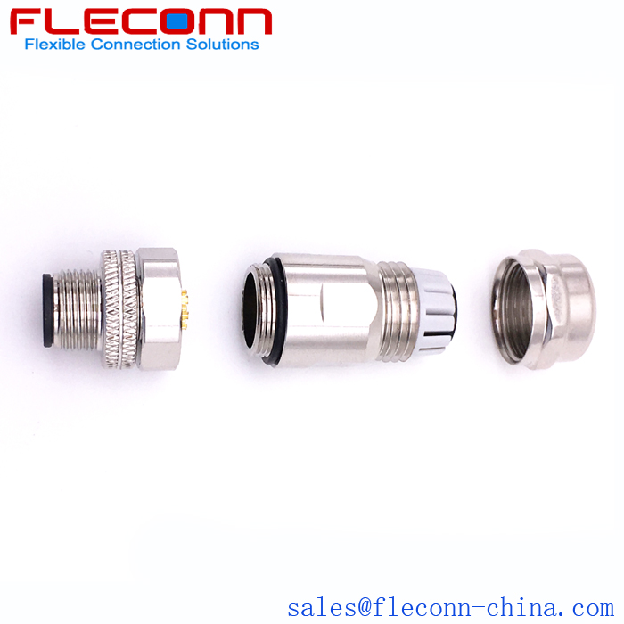 M12 8 Pin Male Cable Connector With Solder Terminals