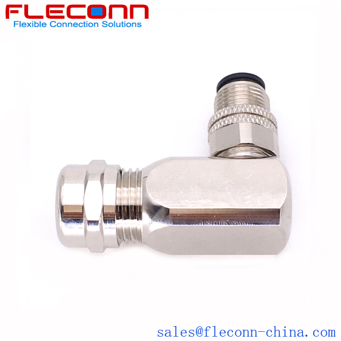 M12 8 Pole Male Connector, 90 Degree Angle, 360 Degree Metal Shielding