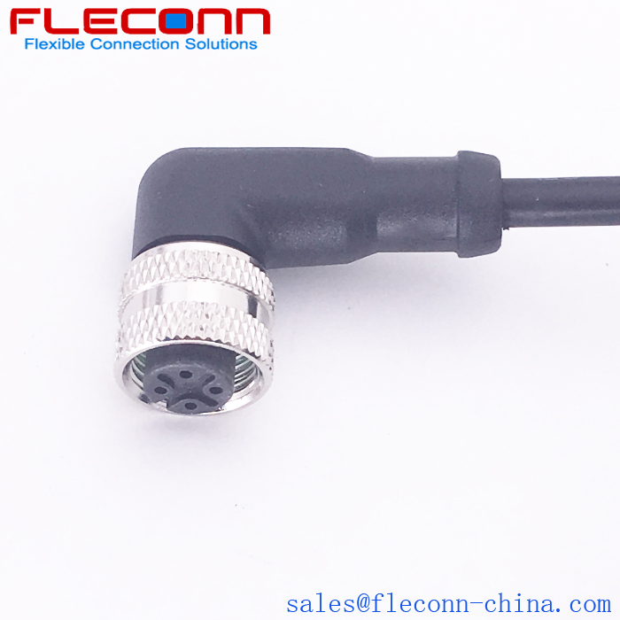 M12 4 Pin Female Cable, Right Angle, Single-Ended Cordset Supplier and Manufacturer in China