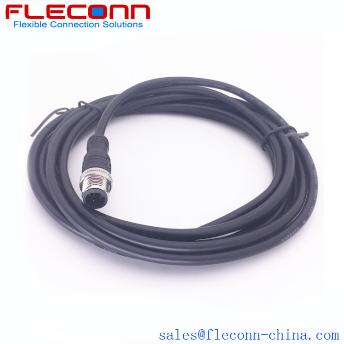 M12 4 Pin Male Cable, Straight Plug To Free End Cordset, 1M 2M 3M 5M Supplier and Manufacturer in China