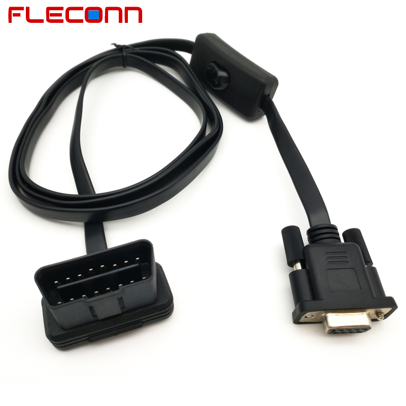 Male OBD OBDII OBD2 to Female DB9 RS232 Switch Diagnostic Cable