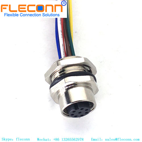 M12 A-coded 8 Pin Female Panel Mount Connector Cable