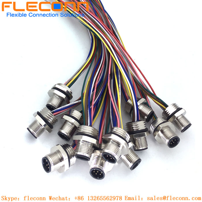 M12 A-Coded 8 Pin Male Panel Mount Connector Cable by Fleconn